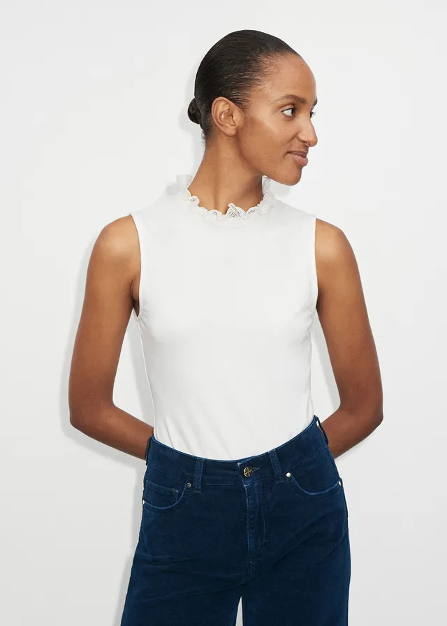 Gathered Lace Crew Neck Layering Tank Top | ME + EM