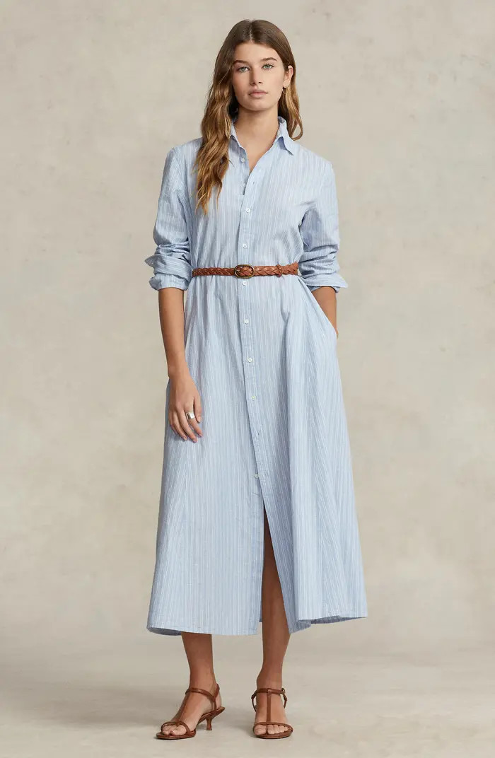 Ashton Stripe Long Sleeve Linen & Cotton Shirtdress | Nordstrom