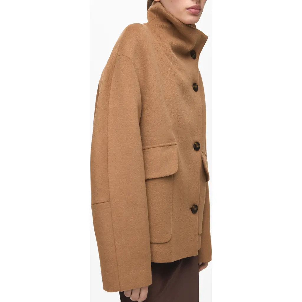 MANGO Basquiat Funnel Neck Coat in Medium Brown at Nordstrom, Size X-Small | Nordstrom