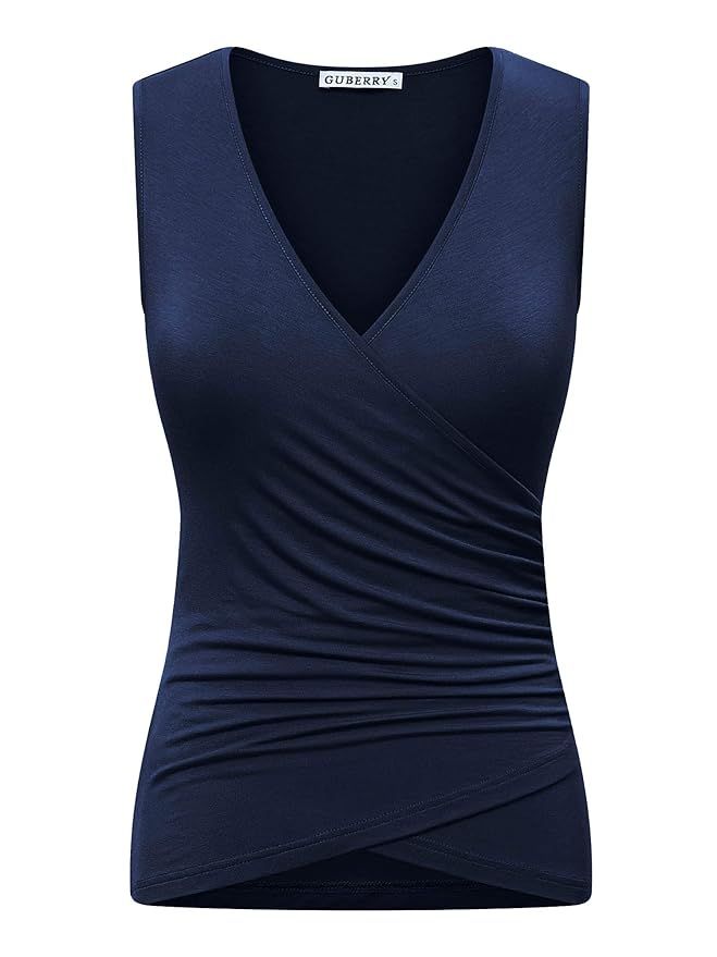 GUBERRY Womens Sleeveless Deep V Neck Unique Cross Wrap Sexy Tank Top Blouse | Amazon (US)