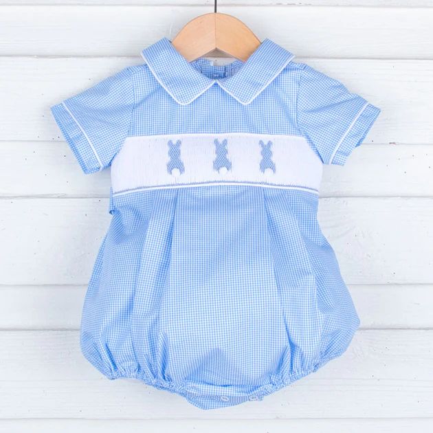 Bunny Bum Smocked Blue Collared Bubble | Classic Whimsy