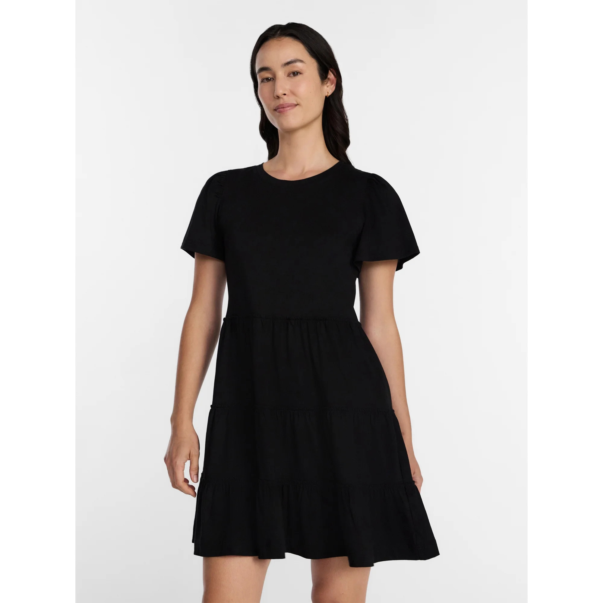 Time and Tru Women's and Women’s Plus Cotton Swing Dress with Short Sleeves, Sizes XS-4X | Walmart (US)