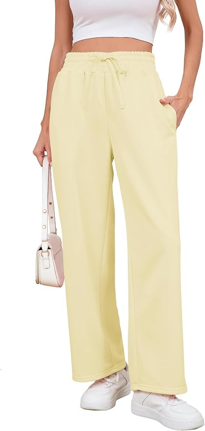 Wide Leg Sweatpants Women Baggy Lounge Sweat Pants with Pockets Casual High Waist Drawstring Work... | Amazon (US)