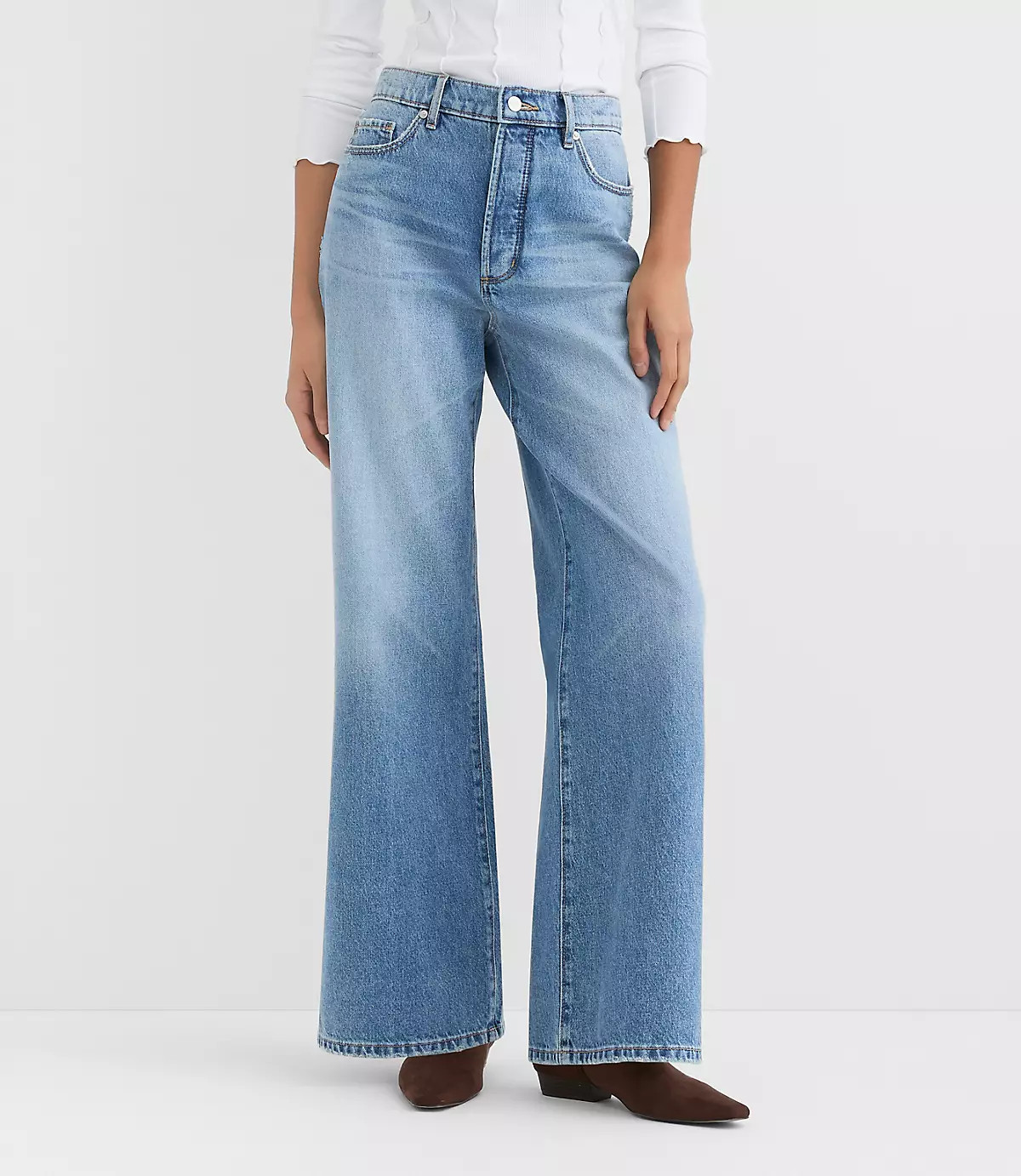 Rivete High Rise Relaxed Wide Leg Jeans in Light Wash | LOFT