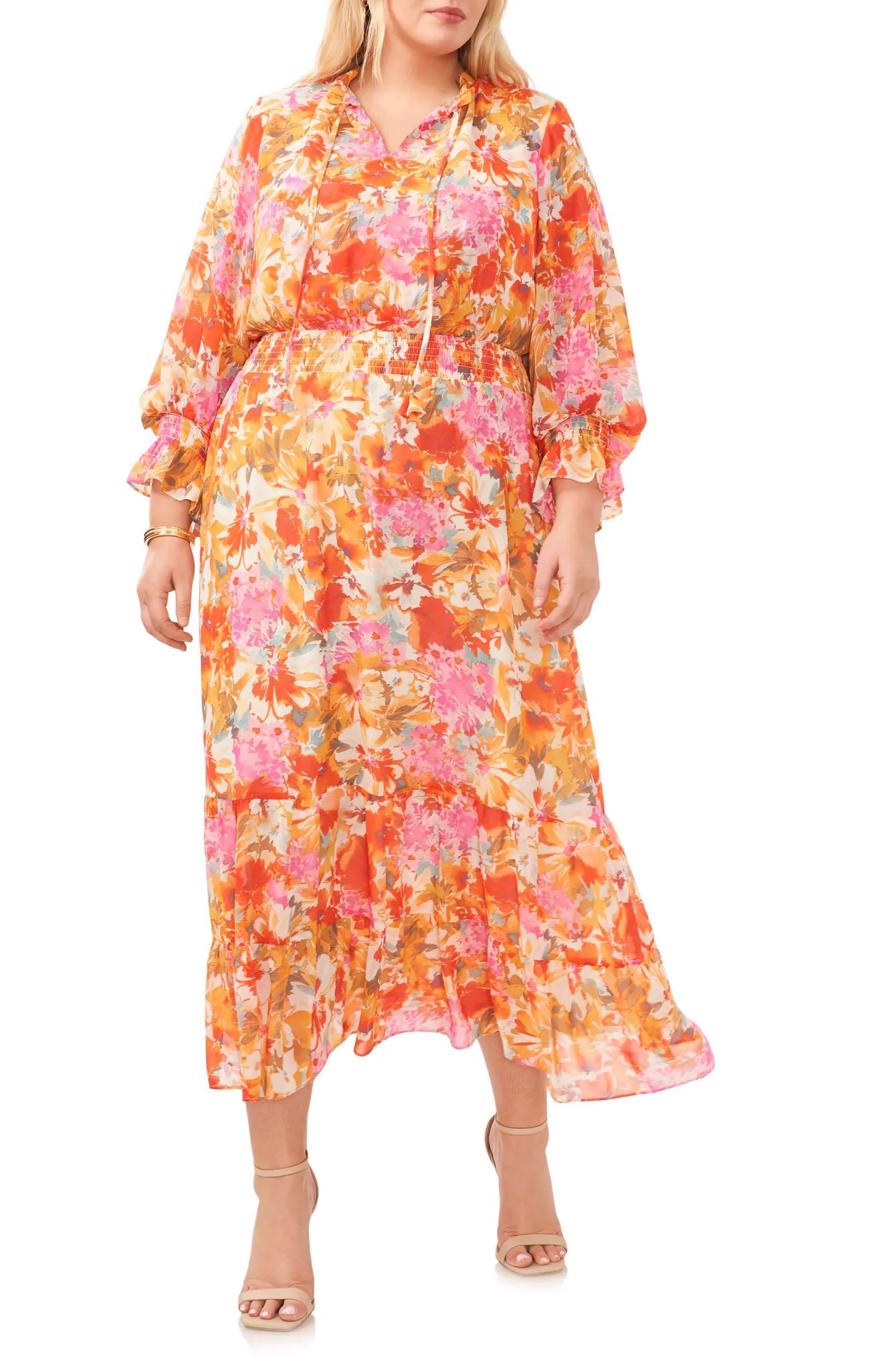 Vince Camuto Floral Smocked Three Quarter Sleeve Maxi Dress | Nordstrom | Nordstrom