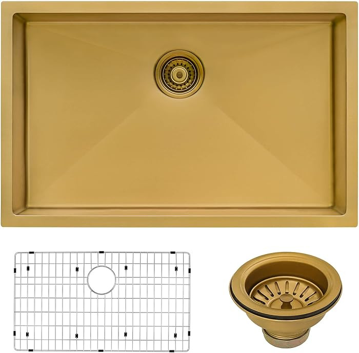 Ruvati 27-inch Undermount Satin Brass Matte Gold Stainless Steel Kitchen Sink 16 Gauge Single Bow... | Amazon (US)