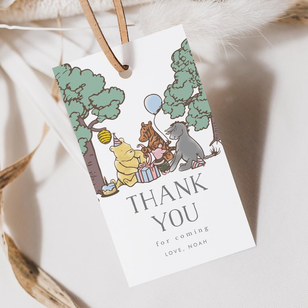 Editable Classic Pooh Thank You Tag, Gift Tag, Digital Template, Printable, Party Decor, Birthday... | Etsy (US)
