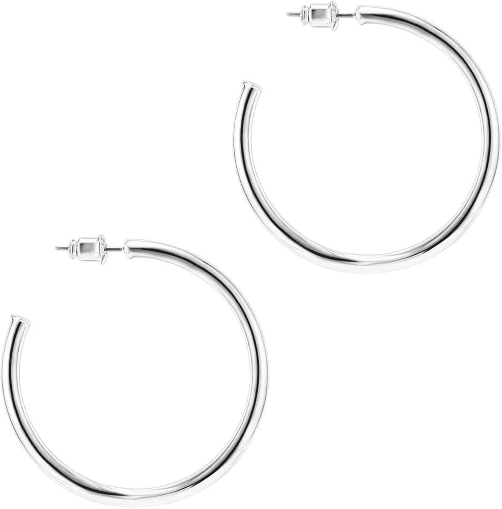 PAVOI 14K Gold Plated Hoop Earrings for Women - 2mm Thick Infinity Hoops - Lightweight Loop Earri... | Amazon (US)