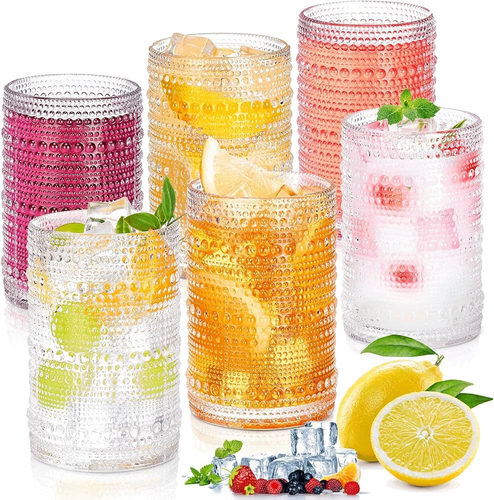BUTEEST Set of 6 Hobnail Drinking Glasses, 13oz Vintage Glassware for Water, Juice, Cocktail, Mil... | Amazon (US)