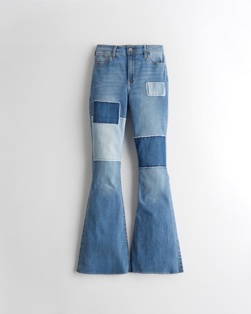 Women's High-Rise Light Wash Patchwork Flare Jeans | Women's Clearance | HollisterCo.com | Hollister (US)