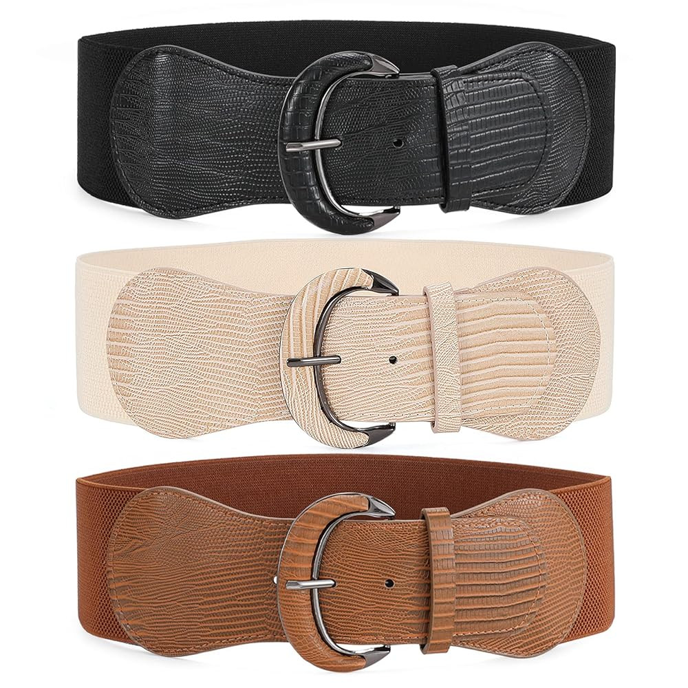 WHIPPY 3 Pack 4 Pack Women Wide Elastic Waist Belt Vintage Stretchy Belt Waistband for Ladies Dre... | Amazon (US)