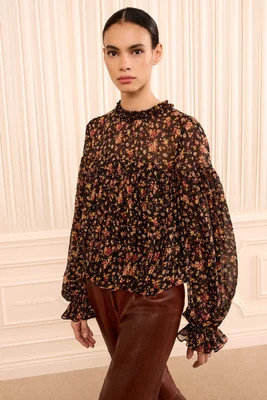 Pearl Long Sleeve Silk Blouse - Noir Mille Fleur | Ulla Johnson