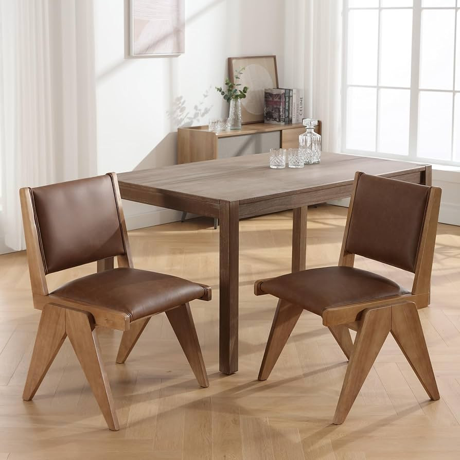 Set of 2 Leather Upholstered Farmhouse Dining Chairs Mid Century Modern Armless Dining Chairs wit... | Amazon (US)