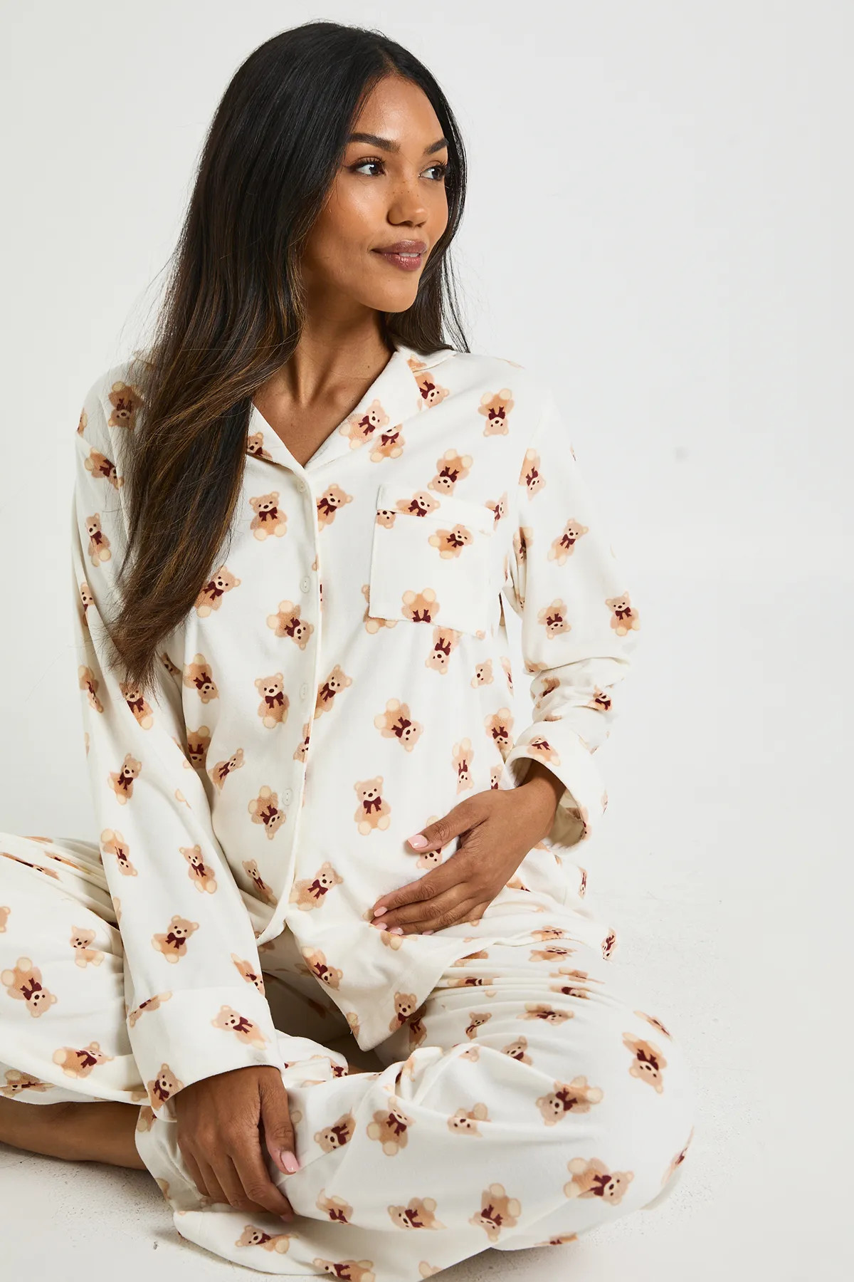 Maternity Womens Matching Family Bear Print Baby Fleece Long Sleeve Shirt & Trousers Pyjama Set | boohoo (US & Canada)