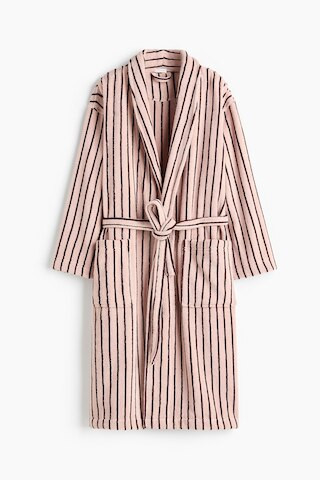 H & M - Cotton Terry Bathrobe - Light Pink/Burgundy Striped | H&M (US + CA)