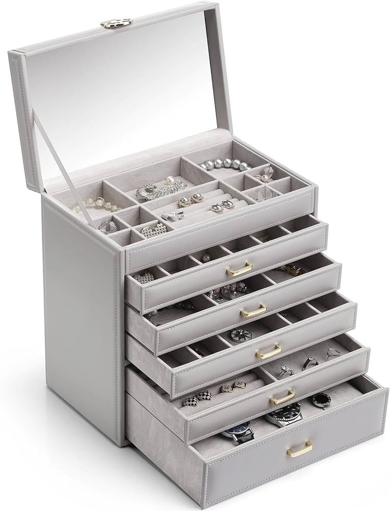 Vlando 6 Tier Large Jewelry Box for Women - Big Jewelry Organizer with Mirror, Jewelry Box Organi... | Amazon (US)