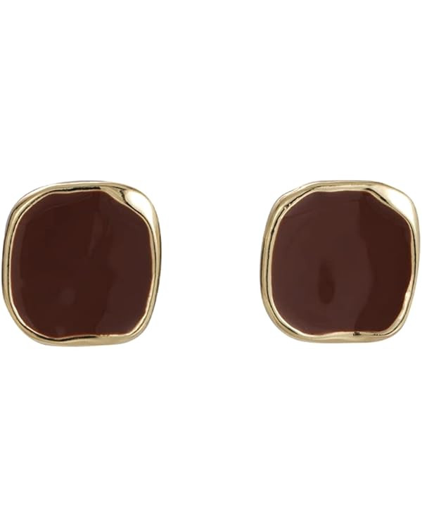 Vintage Brown Enamel Gold Trim Irregular Square Ear Studs for Women Earrings | Amazon (US)
