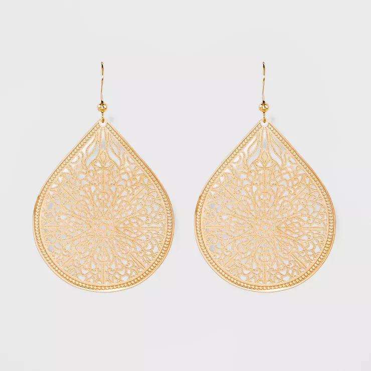 Women's Fashion Drop Earrings Filigree - A New Day™ Gold | Target