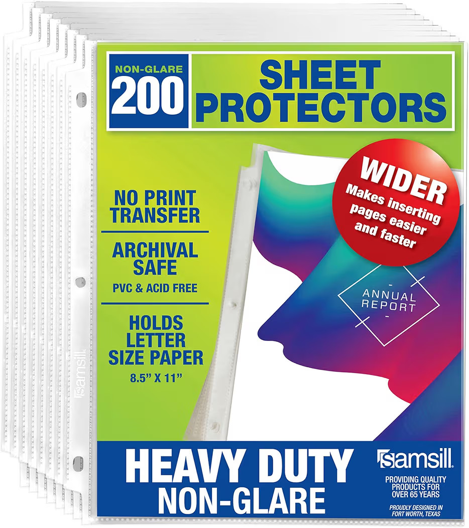 Samsill Heavy Duty Sheet Protectors for 3 Ring Binders, 8.5 x 11 Clear Page Protectors, Plastic S... | Amazon (US)