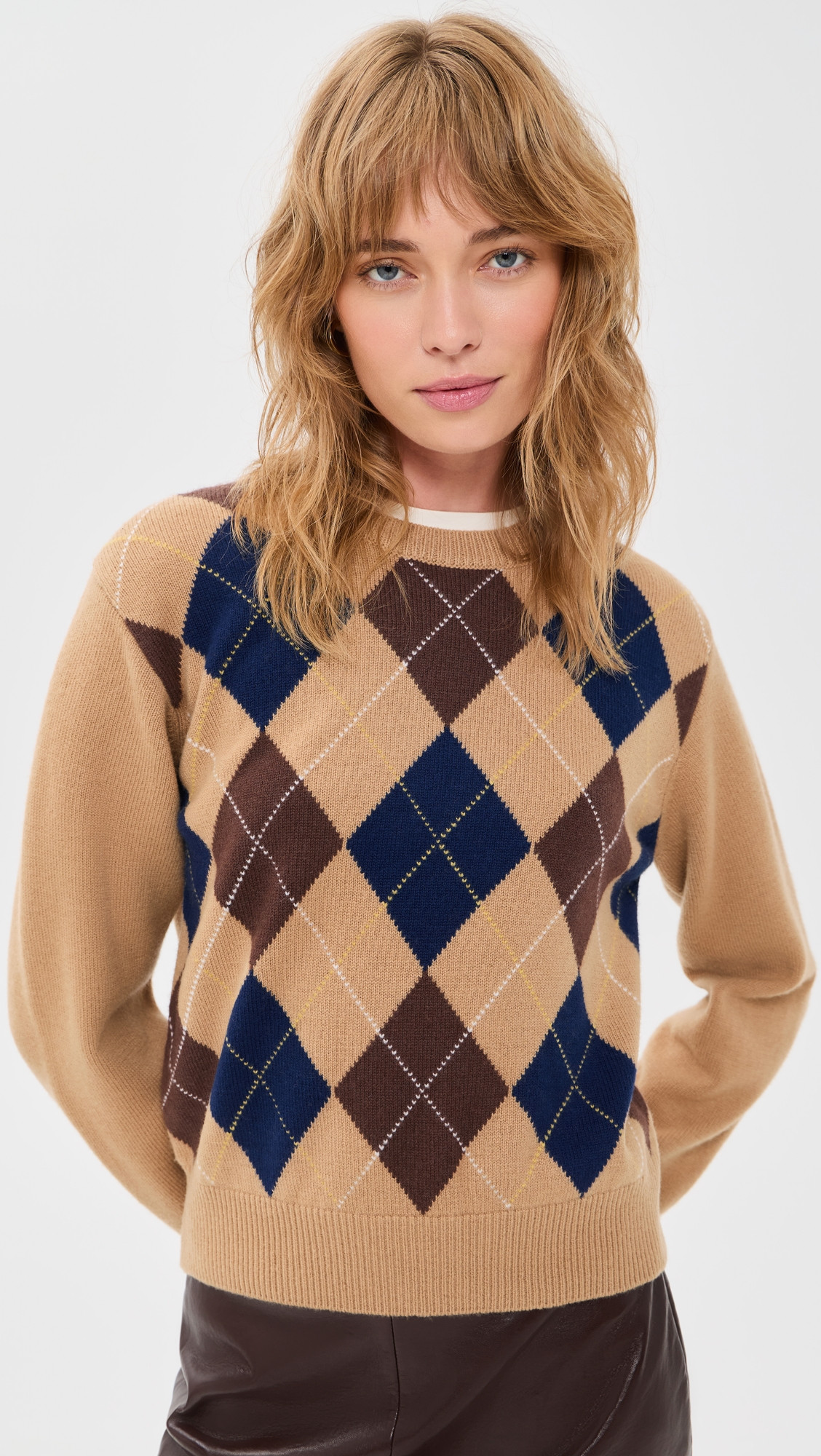 DUNST Argyle Crew Neck Sweater Camel Beige L | Shopbop