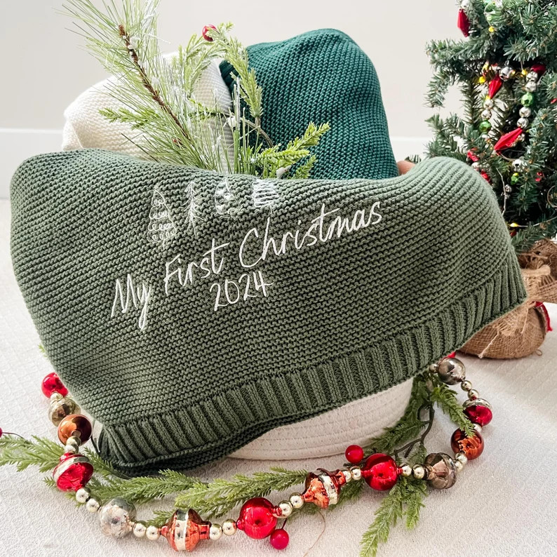 Baby's First Christmas Blanket, Embroidered Knit Blanket, My First Christmas Blanket, Newborn Chr... | Etsy (US)