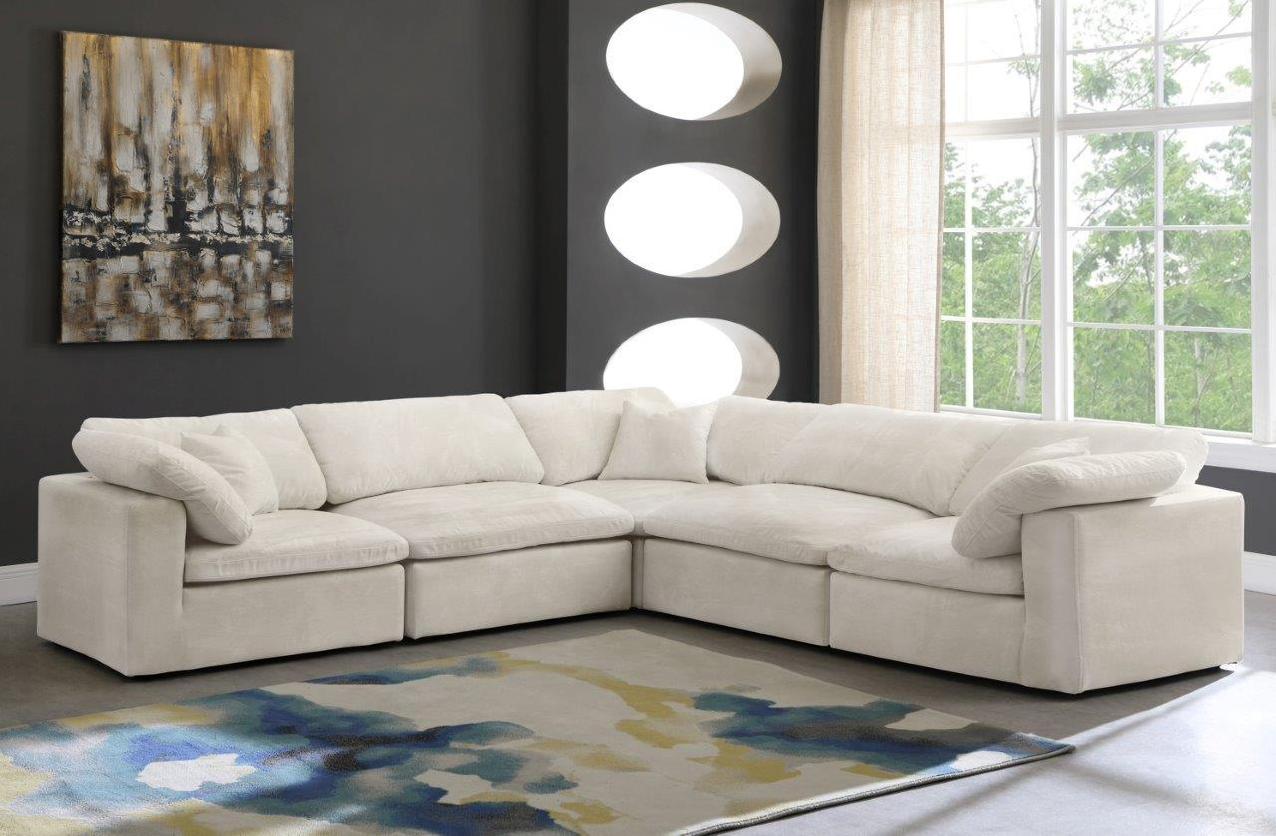 Cozy Velvet Comfort 5 Piece Modular Sectional In Cream | 1stopbedrooms
