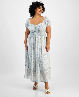 And Now This Trendy Plus Size Puff-Sleeve Floral Maxi Dress, Exclusively at Macy's - Macy's | Macy's