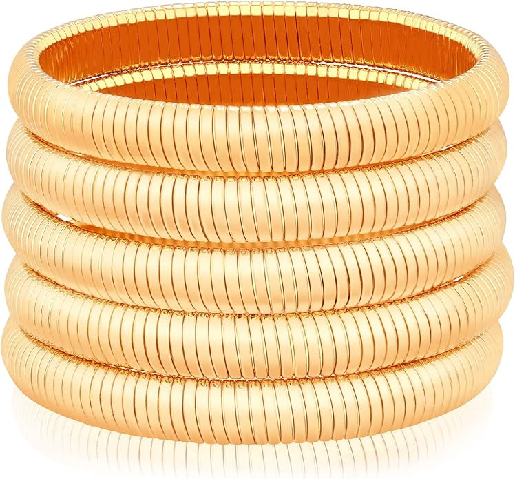 Chunky Gold Bangle Bracelet Set Stack for Women Men Stretchy Snake Link Chain Flexible Wide Wrist... | Amazon (US)