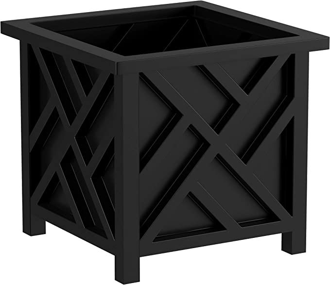 Square Planter Box- Black Lattice Container for Flowers & Plants- Includes Bottom Insert- Outdoor... | Amazon (US)