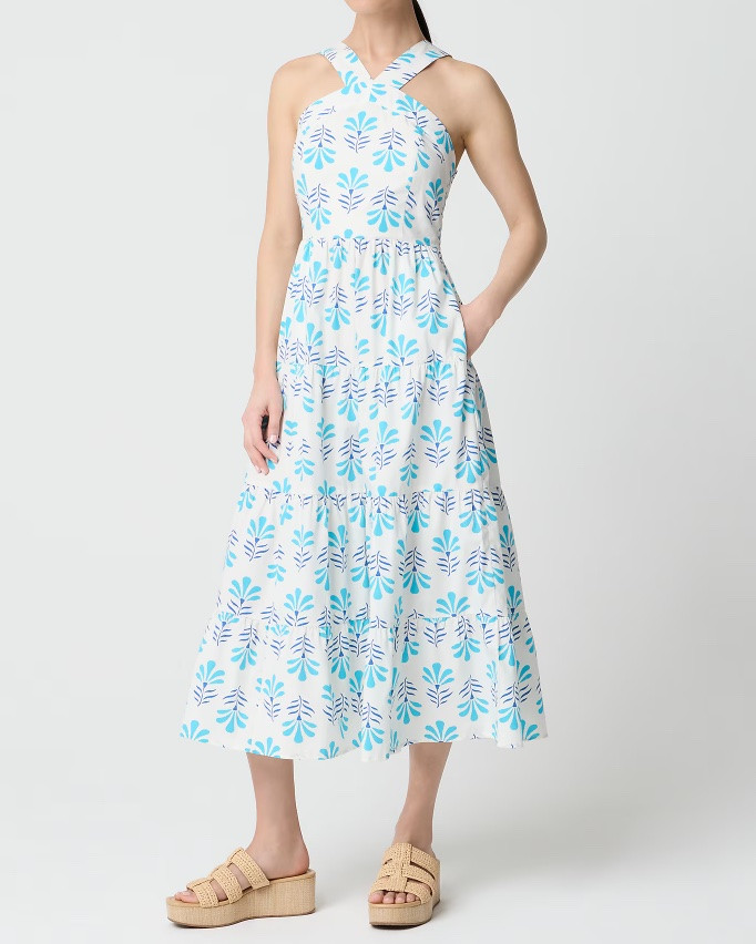 Blue and white patterned midi dress

#LTKSeasonal #LTKSaleAlert
