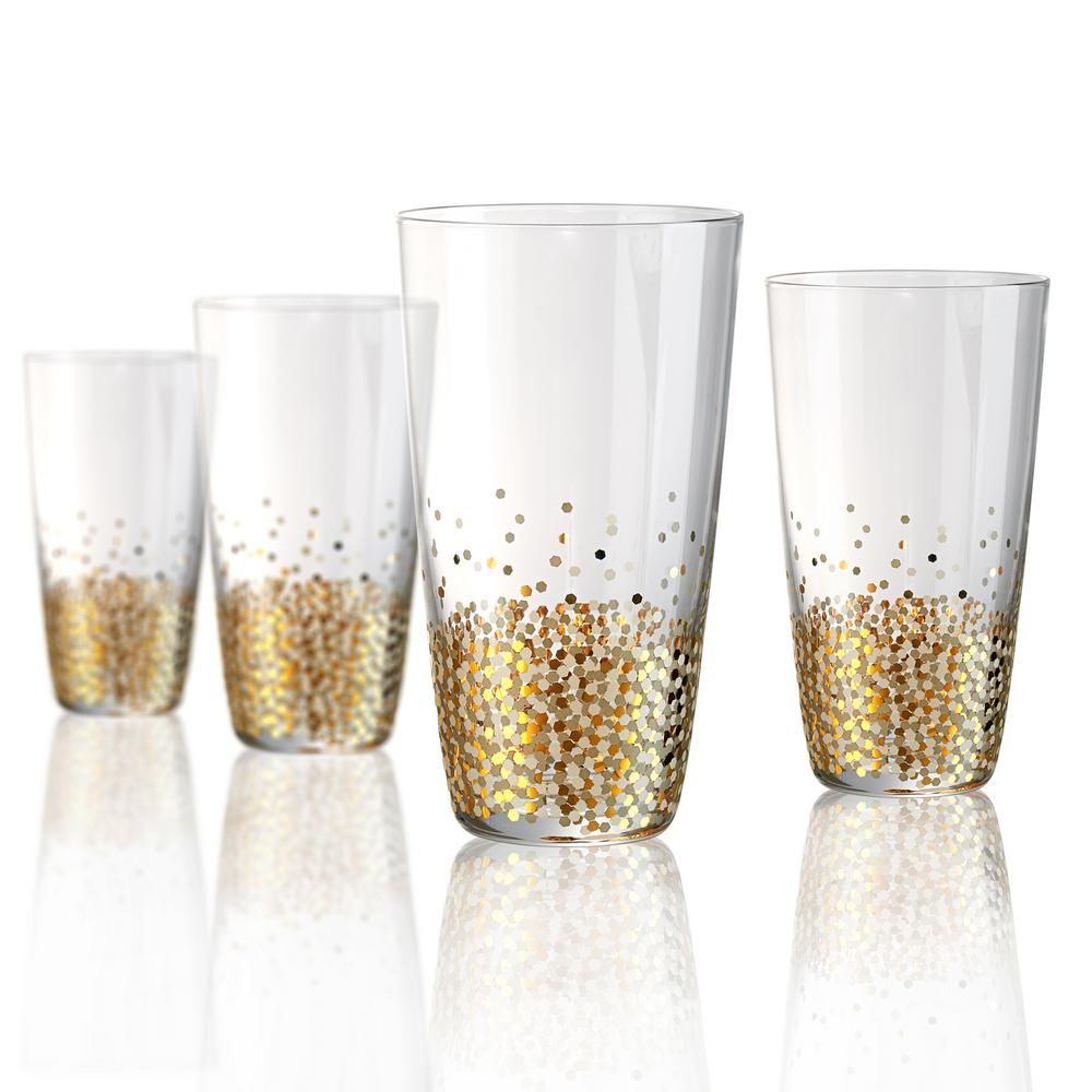 Artland 18 oz. Highball Glass with a Gold and Silver Confetti Decoration (Set of 4) | The Home Depot