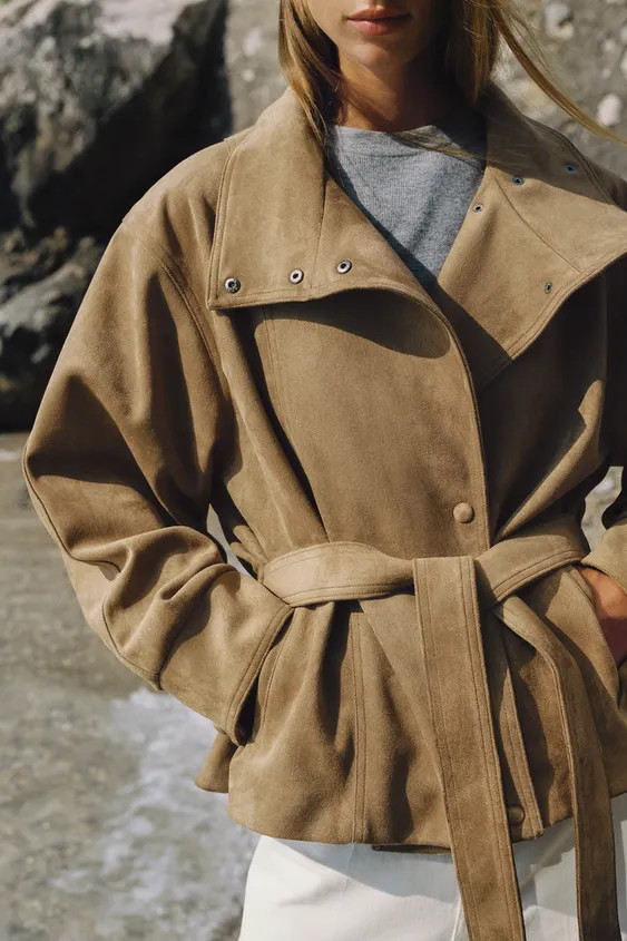 FAUX SUEDE BELTED JACKET | Zara US