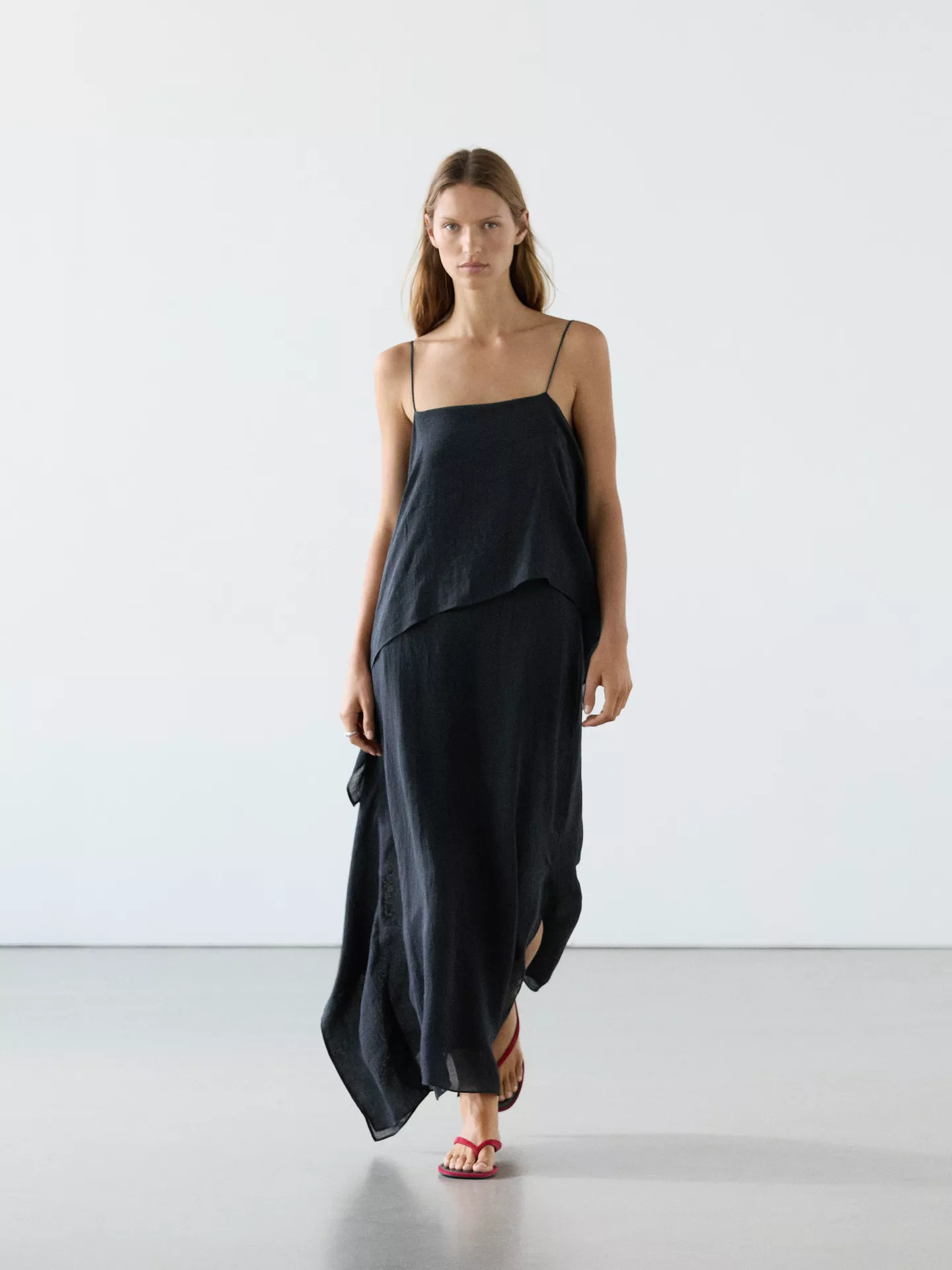 Midi dress with asymmetric ruffle detail | Massimo Dutti UK