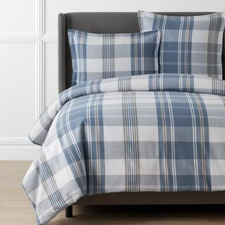The Company Store Company Cotton Oversized Plaid Velvet Flannel Gray Multi Queen Cotton Duvet Cov... | The Home Depot