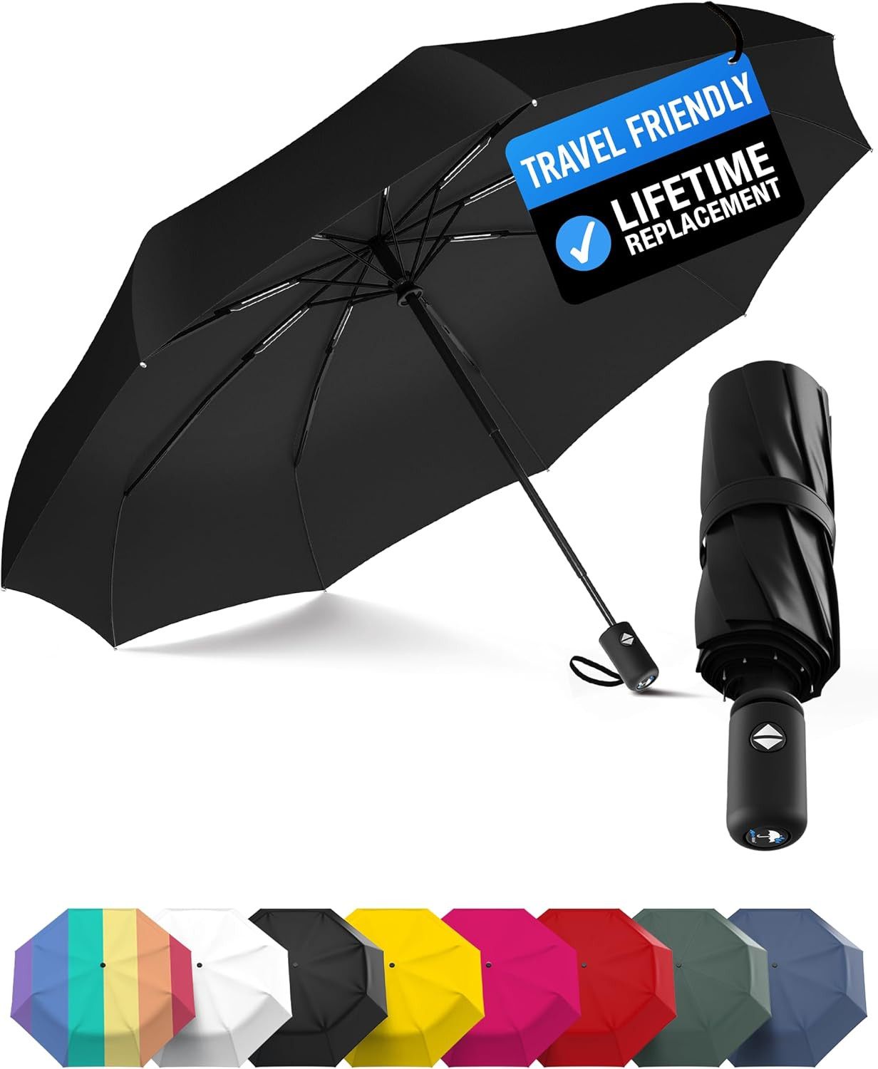 Rain-Mate Windproof Compact Umbrellas for Rain - Strong Reinforced Fiberglass Rib Design & Auto Open & Close - Portable Folding Travel Umbrella - Lightweight & Packable for Women & Men, Easy Collapse | Amazon (US)