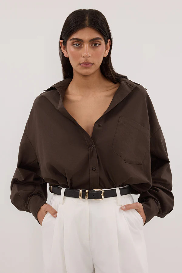 RHEA BITTER CHOC OVERSIZED COTTON SHIRT | DISSH