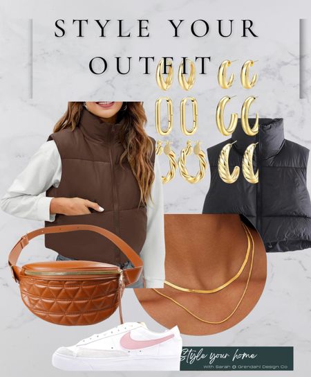 Style any outfit with these finishing touches!! Gold hoops. Gold chain. Puffer best. Cute sneakers.  Danny pack. Cross body bag. Gold accents. Gold accessories  

#LTKstyletip #LTKover40