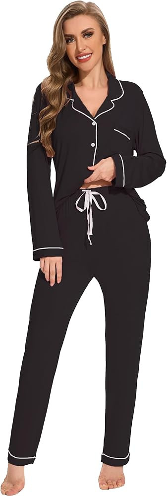 Button Up Pajamas for Women Long Sleeve Sleepwear Soft Loungewear Ladies Pjs Set XS-XXL | Amazon (US)