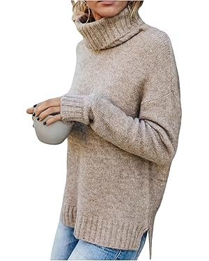 Floerns Women's Turtleneck Sweaters Long Sleeve Knit Fall Outfit Winter Pullover Tops | Amazon (US)