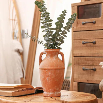 Terracotta Rustic Vase - Farmhouse Ceramic Flower Vases, Vintage Home Decoration Vase, Clay Vase, Vase Centerpiece For Table, Vase For Living Room, Ba | Wayfair North America