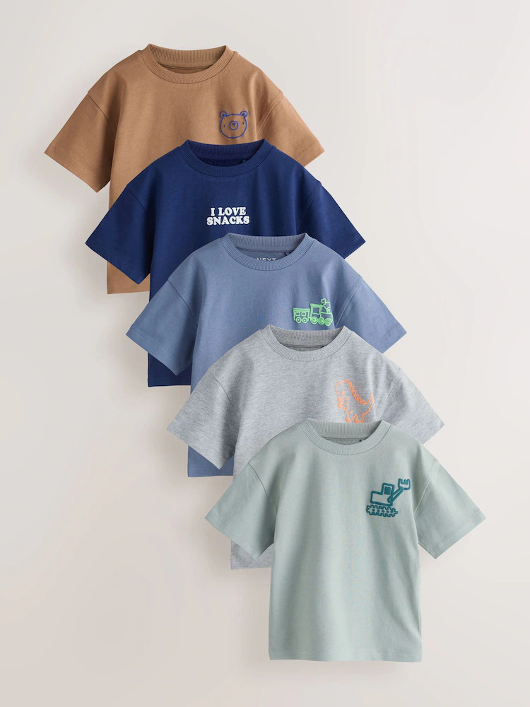 Blue/Charcoal/Green/Brown/Grey Small Short Sleeve Graphic T-Shirts 5 Pack (3mths-7yrs) | Next US
