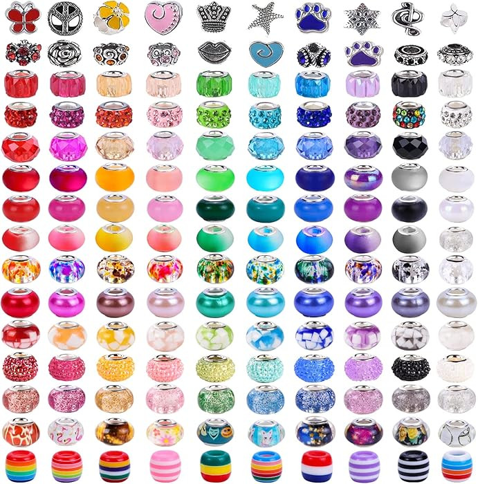 210 Pieces Assorted European Craft Beads Large Hole Lampwork Spacer Beads Colorful European Beads... | Amazon (US)