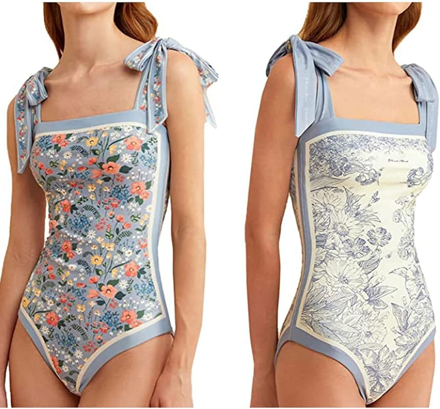 Vintage One Piece Swimsuit for Girs Reversible Floral Tie Print Cute Bathing Suits for Teen Tummy... | Amazon (US)
