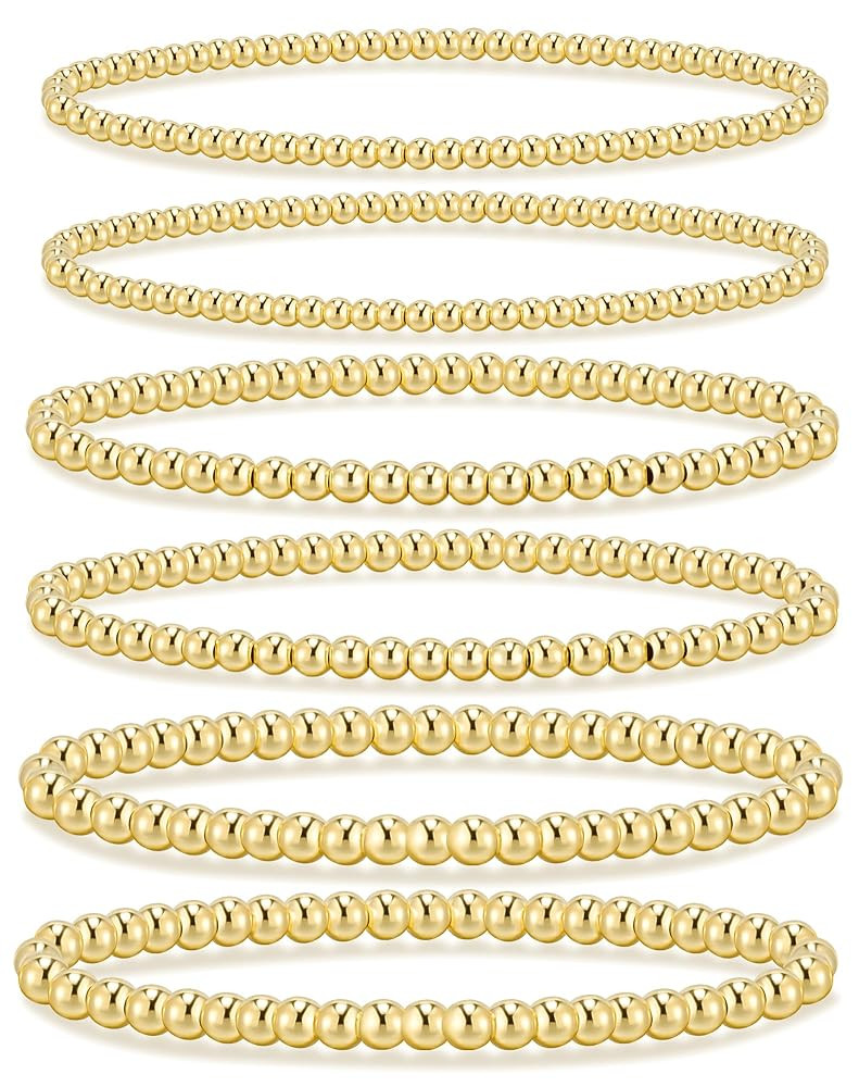 adoyi Gold Bracelets for Women Waterproof, 14K Gold Plated Beaded Strand Bead Ball Bracelets stac... | Amazon (US)