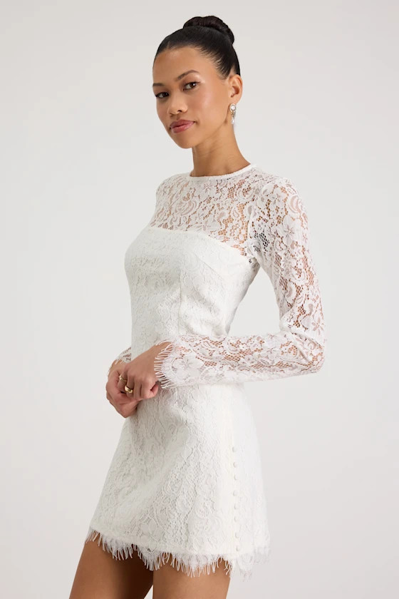 Arlet White Lace Long Sleeve Mini Dress | white dress with sleeves  | Lulus