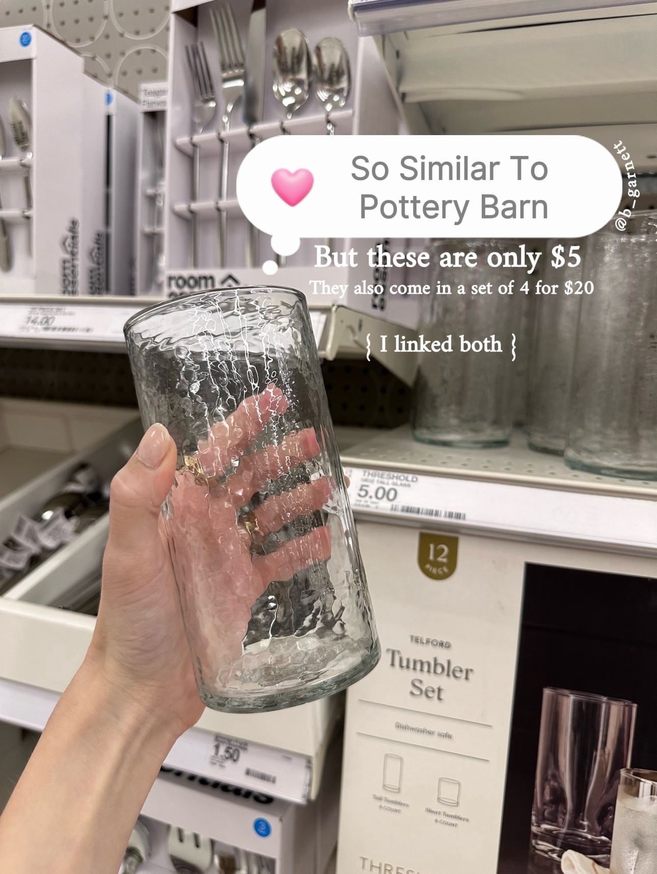 Pottery Barn hammered glass tumbler lookalike spotted for only $5

Also coles in a set of 4 for $20

Linked both

Pottery barn dupe | glassware | look for less | hammered glass | dining room | table setting | kitchen decor 

#LTKfoodie #LTKHome #LTKdayinmylife