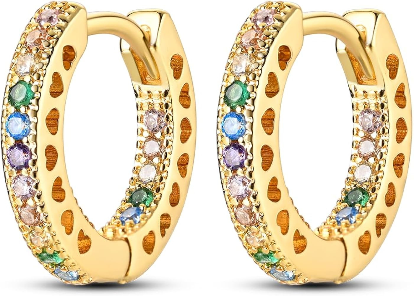 NARMO Earrings for Women 925 Sterling Silver Heart Hoops Small Colorful Rainbow Hoop Earrings Hug... | Amazon (UK)