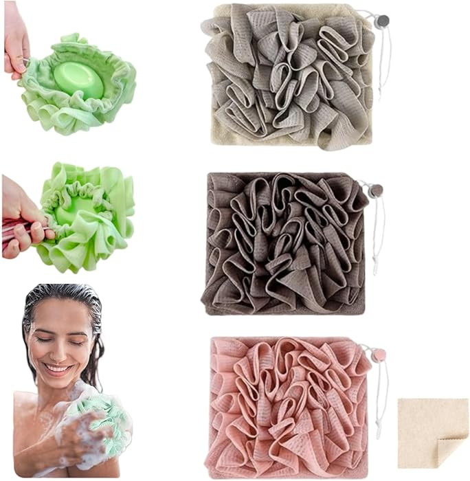 Washcloth Loofah Combo 2-in-1 Loufee Wash Cloth That Holds Bar Soap-Exfoliation Mesh Shower Ball ... | Amazon (US)