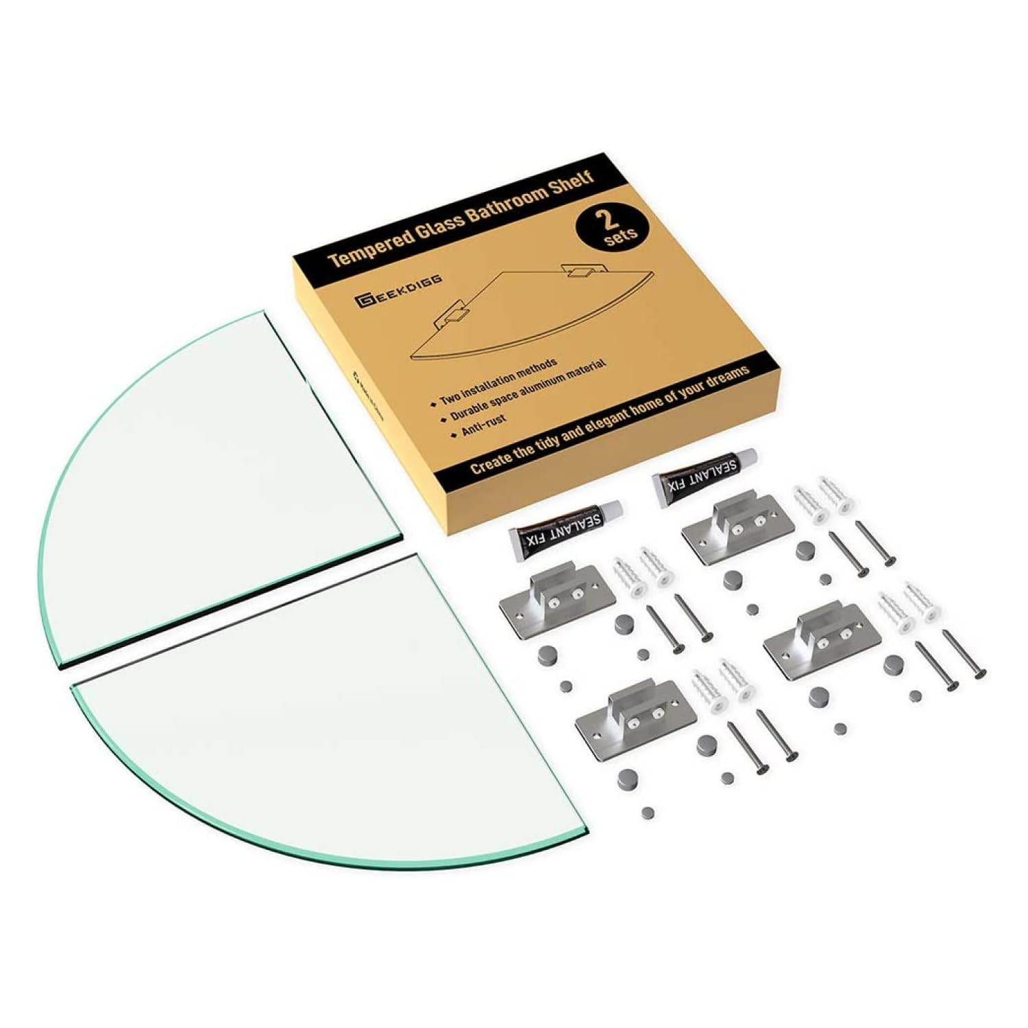 GeekDigg 2-Pack Glass Shelf Shower Caddie, Shower Shelves for Inside Shower, Drilling Free Adhesi... | Amazon (US)