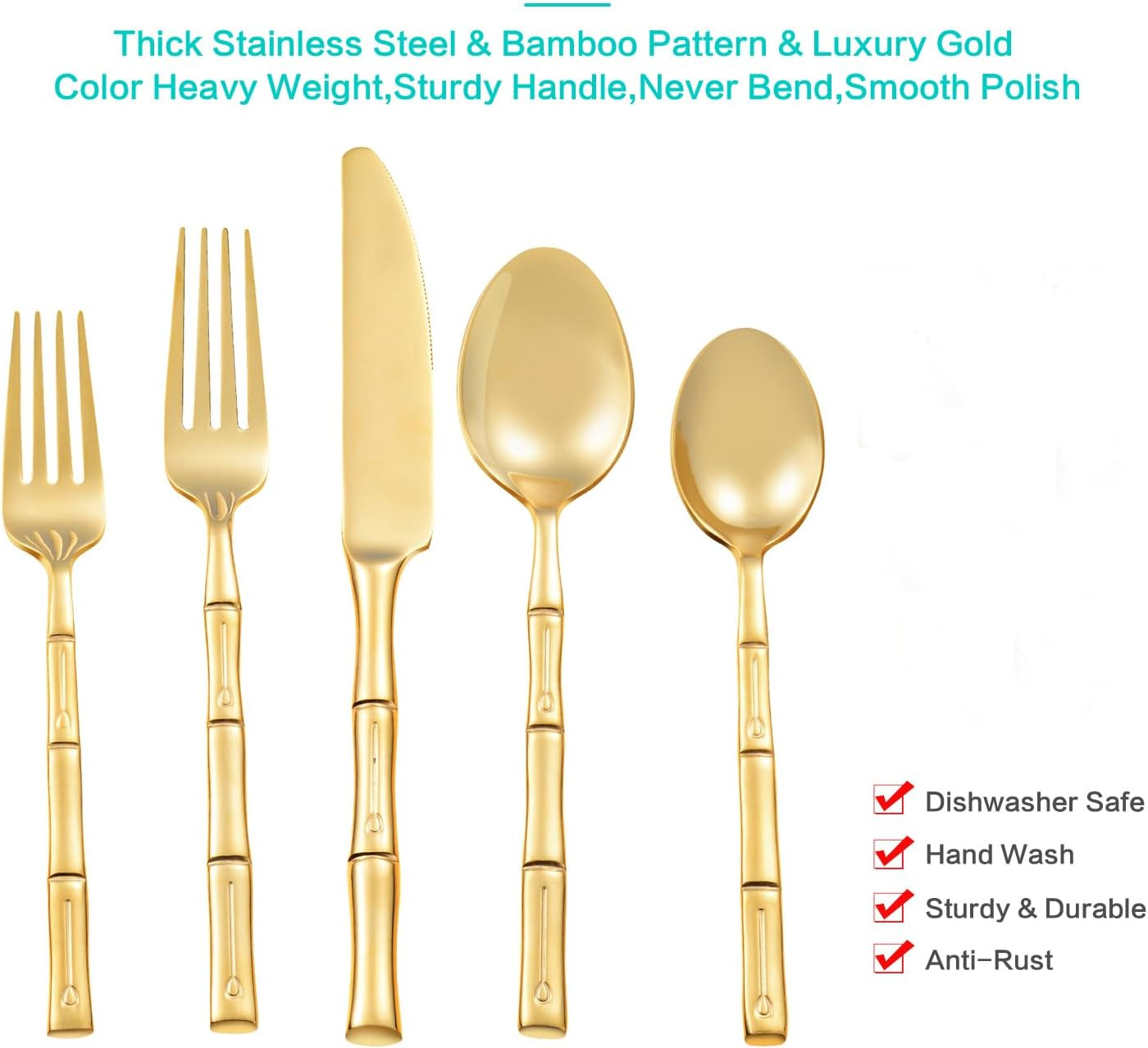 Flatware Set Gold Silverware Set with Bamboo Pattern Mirror Polished 20 Pieces Cutlery Set Housew... | Amazon (US)